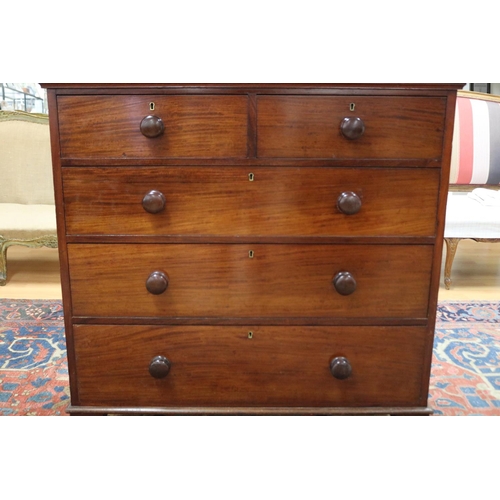 174 - Antique Australian cedar chest of five drawers, the drawers of tapering design, all standing on turn... 