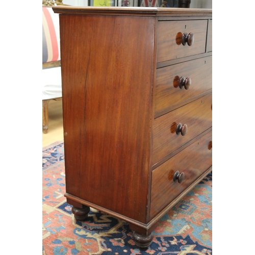 174 - Antique Australian cedar chest of five drawers, the drawers of tapering design, all standing on turn... 