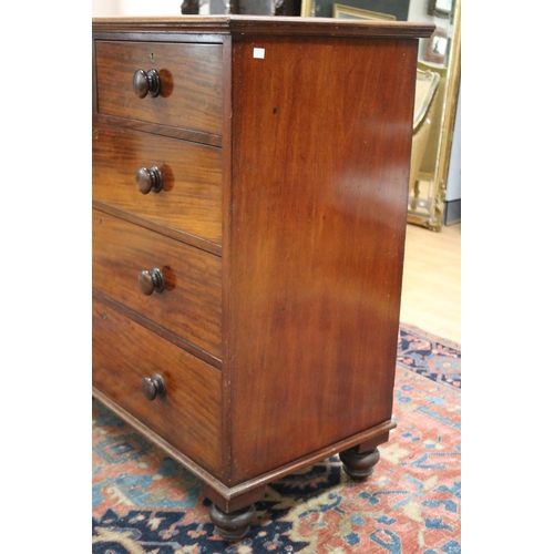 174 - Antique Australian cedar chest of five drawers, the drawers of tapering design, all standing on turn... 