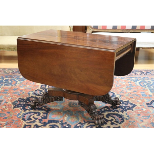 185 - Antique mahogany drop side table, fitted with single drawer to one end. The top held by gun barrel s... 