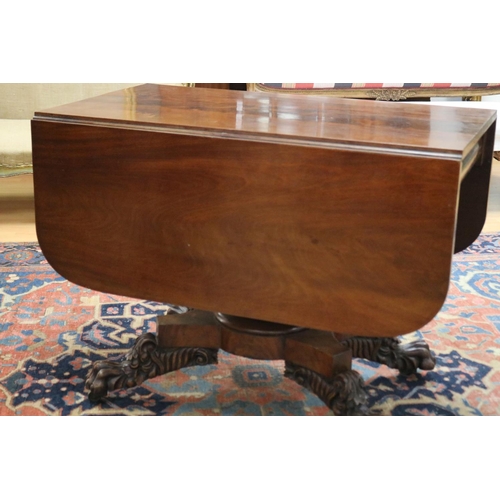 185 - Antique mahogany drop side table, fitted with single drawer to one end. The top held by gun barrel s... 