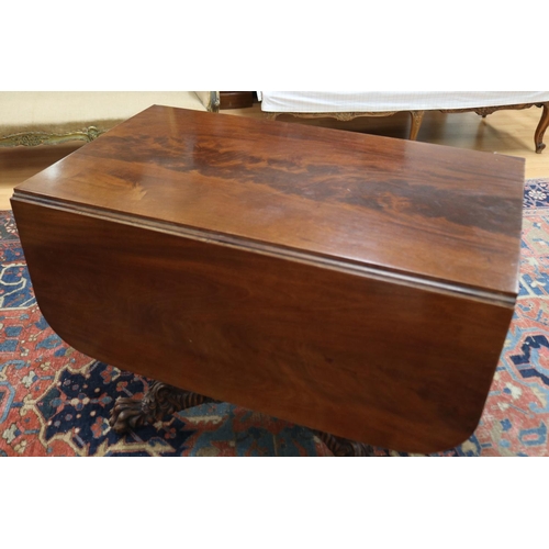 185 - Antique mahogany drop side table, fitted with single drawer to one end. The top held by gun barrel s... 