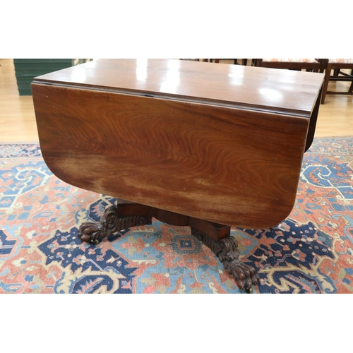 185 - Antique mahogany drop side table, fitted with single drawer to one end. The top held by gun barrel s... 