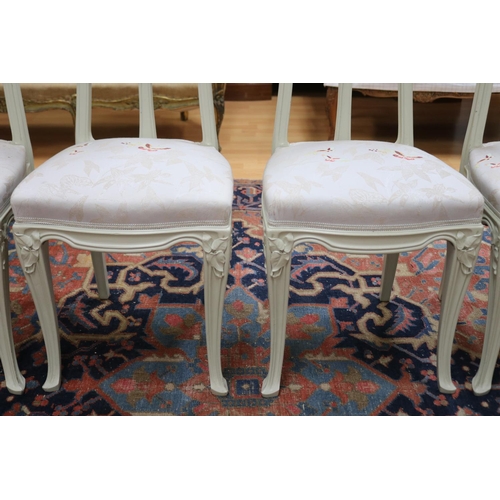 216 - Set of four Art Nouveau Majorelle salon chairs with white & grey upholstery. Restored in Nancy (4) a... 