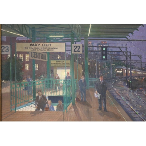 218 - Frederic Bates (1918-2009) Australia -Central Station Sydney, Platform 22-  Late night traveller, oi... 