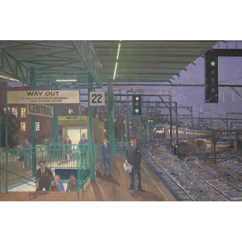 218 - Frederic Bates (1918-2009) Australia -Central Station Sydney, Platform 22-  Late night traveller, oi... 