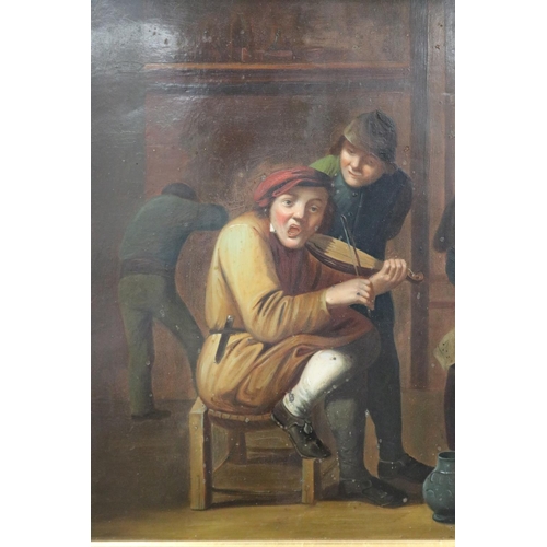 225 - German School, 19th century, oil on tin, interior with figures, approx 23.5 cm x 19 cm