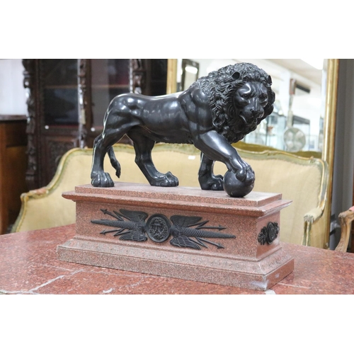 118 - Italian faux marble and faux bronze model of the Medici Lion. The king of beasts with his paw on an ... 