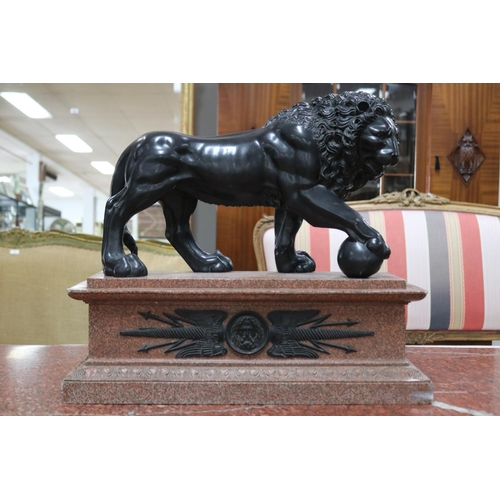 118 - Italian faux marble and faux bronze model of the Medici Lion. The king of beasts with his paw on an ... 