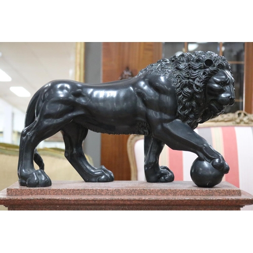 118 - Italian faux marble and faux bronze model of the Medici Lion. The king of beasts with his paw on an ... 