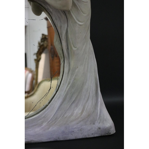 147 - Large antique Art Nouveau Goldschneider figural mirror of a lady holding to mirror, approx 72cm H x ... 