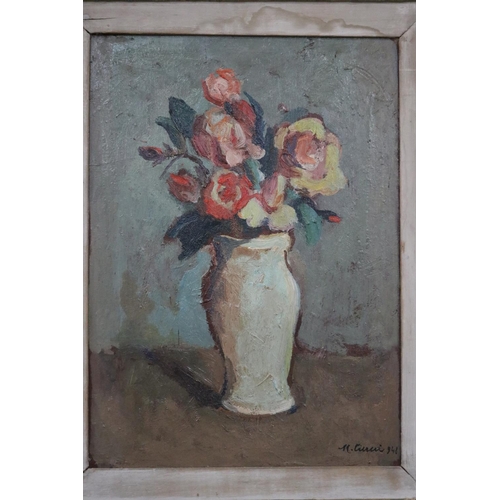 215 - Mario Ciucci (1903-1968) Still life of vase & flowers, oil on panel, signed and dated lower right, a... 