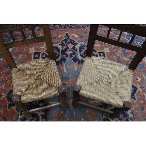 6 - Two similar antique late 17th century or early 18th century Spanish rush seated chairs, each approx ... 