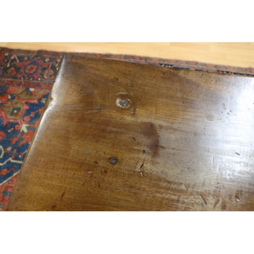 13 - Antique 17th century Spanish walnut trestle table with forged iron bar stretcher, approx 81cm H x 13... 