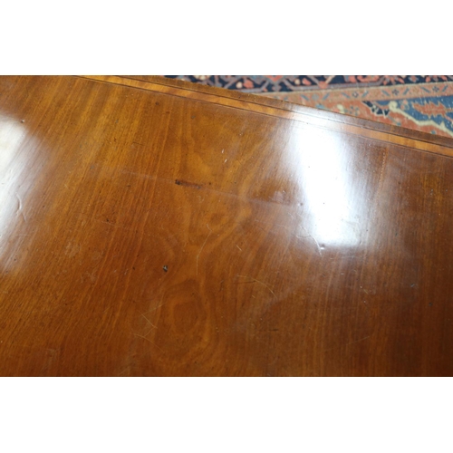 136 - Antique George III mahogany, satinwood crossbanded & ebony inlaid sofa table, the twin flap rectangu... 