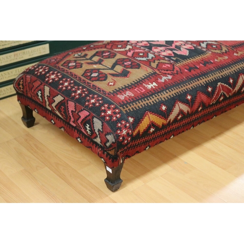 184 - Rectangular Kilim carpet upholstered foot stool, approx 26cm H x 104cm W x 56cm D