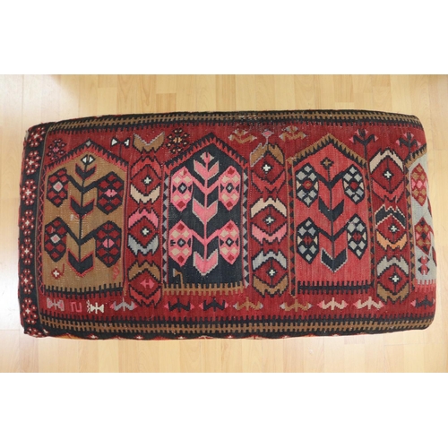 184 - Rectangular Kilim carpet upholstered foot stool, approx 26cm H x 104cm W x 56cm D