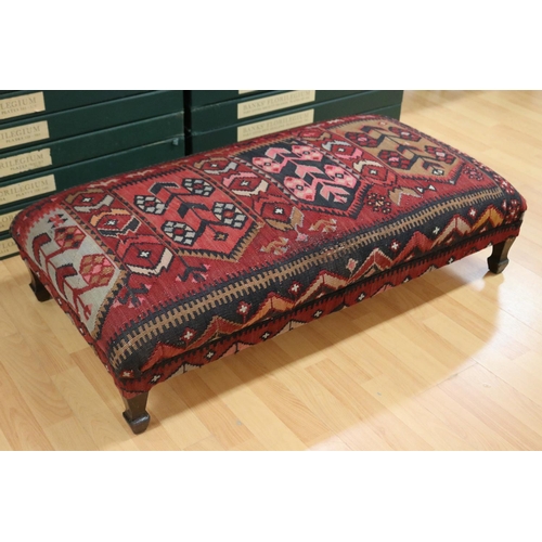 184 - Rectangular Kilim carpet upholstered foot stool, approx 26cm H x 104cm W x 56cm D