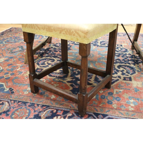 5 - Antique Italian 16th century oak chair, turned tapering front legs, joined by side stretchers, appro... 