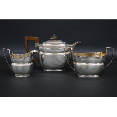 120 - Antique hallmarked sterling silver George III three piece tea set, London,  1806-07, by John Eames, ... 