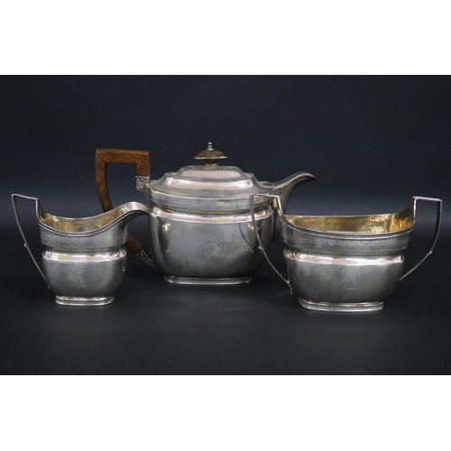 120 - Antique hallmarked sterling silver George III three piece tea set, London,  1806-07, by John Eames, ... 