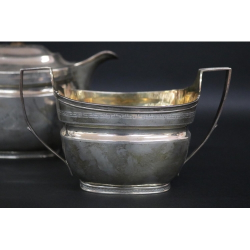 120 - Antique hallmarked sterling silver George III three piece tea set, London,  1806-07, by John Eames, ... 