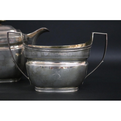 120 - Antique hallmarked sterling silver George III three piece tea set, London,  1806-07, by John Eames, ... 