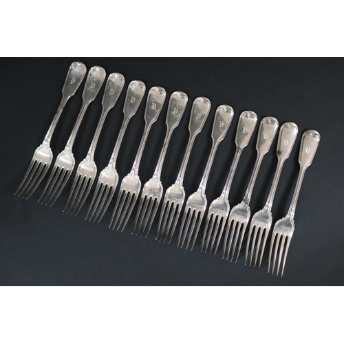 122 - Set of twelve antique Victorian sterling silver dinner forks, London 1845-55 George Adams, approx 10... 