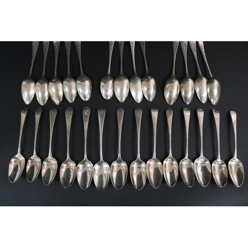 126 - Large assortment of antique Georgian and Victorian sterling silver spoons, London various dates and ... 