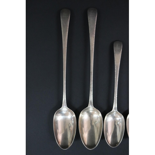 127 - Set of ten antique George III hallmarked sterling silver spoons with servers, London 1770-71, George... 