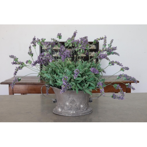 172 - Decorative faux lavender in twin handled jardiniere, approx 19cm H x 38cm W (jardiniere only)