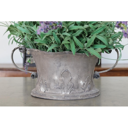 172 - Decorative faux lavender in twin handled jardiniere, approx 19cm H x 38cm W (jardiniere only)