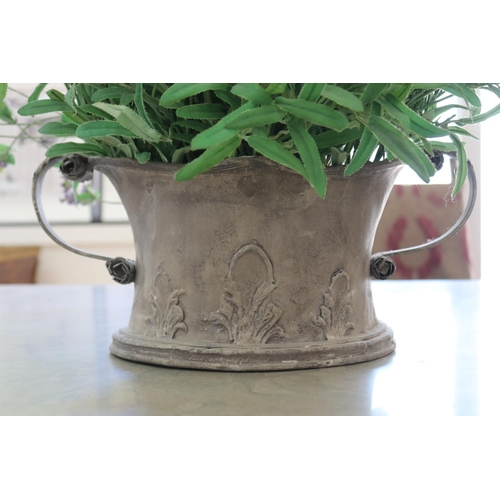 172 - Decorative faux lavender in twin handled jardiniere, approx 19cm H x 38cm W (jardiniere only)