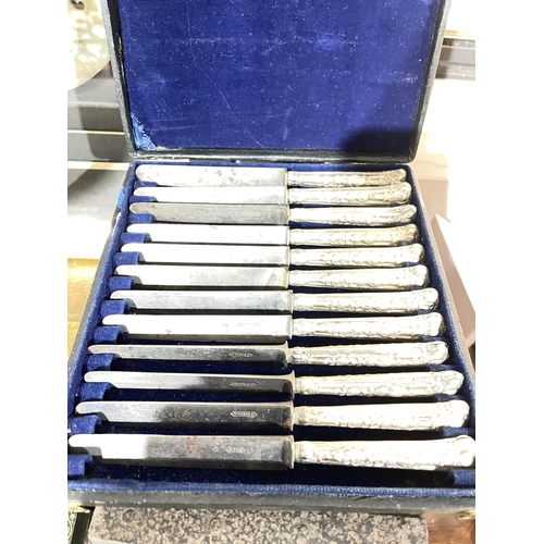 348 - Antique French set of twelve silver handled steel bladed tea knives, marked for D G Paris