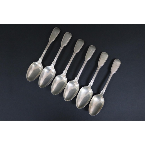 132 - Set of six antique George III hallmarked sterling silver spoons, Newcastle various dates, John Watso... 