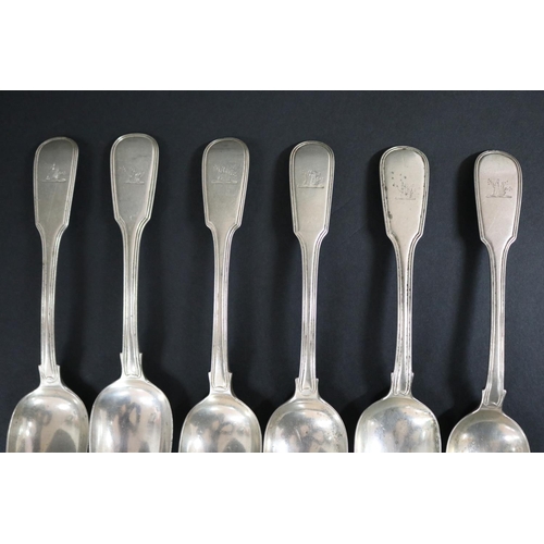132 - Set of six antique George III hallmarked sterling silver spoons, Newcastle various dates, John Watso... 