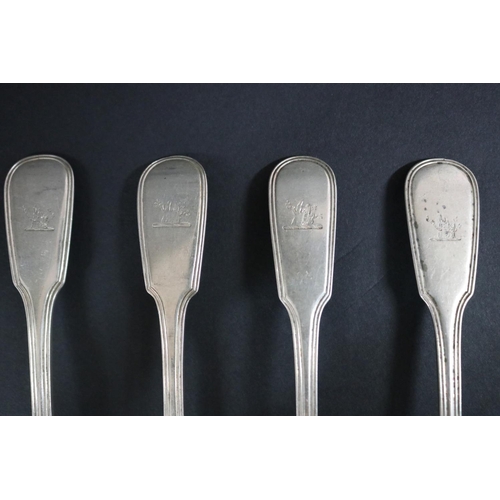 132 - Set of six antique George III hallmarked sterling silver spoons, Newcastle various dates, John Watso... 