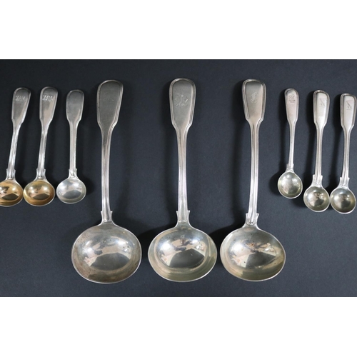 133 - Antique Georgian, William IV and Victorian hallmarked sterling silver ladles & condiments spoons mos... 