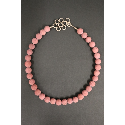 157 - Unusual pink/lilac coral bead necklace with silver circular clasp. Modern Australian Jewellery. Purc... 