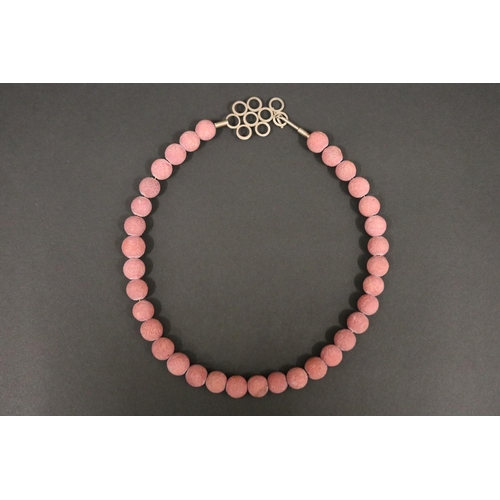 157 - Unusual pink/lilac coral bead necklace with silver circular clasp. Modern Australian Jewellery. Purc... 