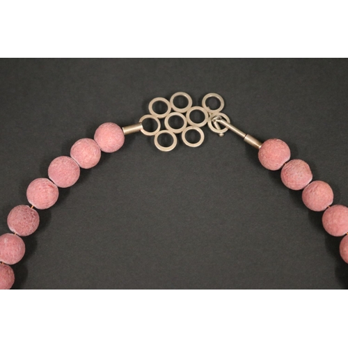 157 - Unusual pink/lilac coral bead necklace with silver circular clasp. Modern Australian Jewellery. Purc... 