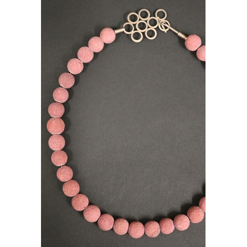 157 - Unusual pink/lilac coral bead necklace with silver circular clasp. Modern Australian Jewellery. Purc... 