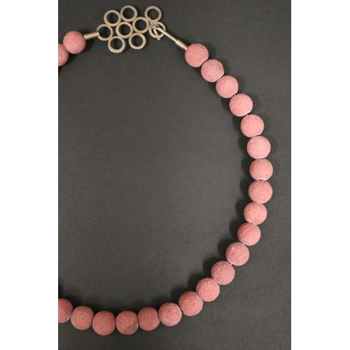 157 - Unusual pink/lilac coral bead necklace with silver circular clasp. Modern Australian Jewellery. Purc... 