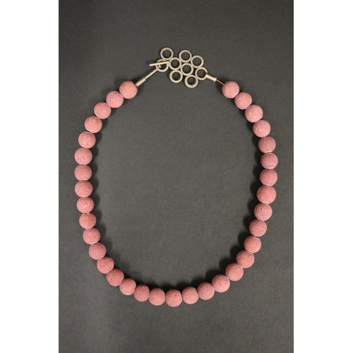 157 - Unusual pink/lilac coral bead necklace with silver circular clasp. Modern Australian Jewellery. Purc... 