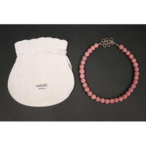 157 - Unusual pink/lilac coral bead necklace with silver circular clasp. Modern Australian Jewellery. Purc... 