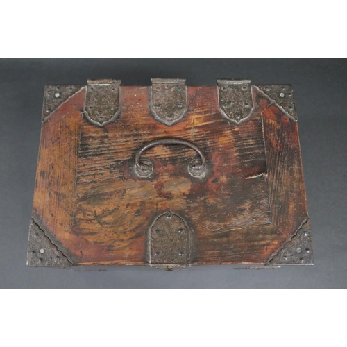 178 - Antique Japanese Edo period travelling box, metal bound, fitted with two long drawers & hinged cover... 