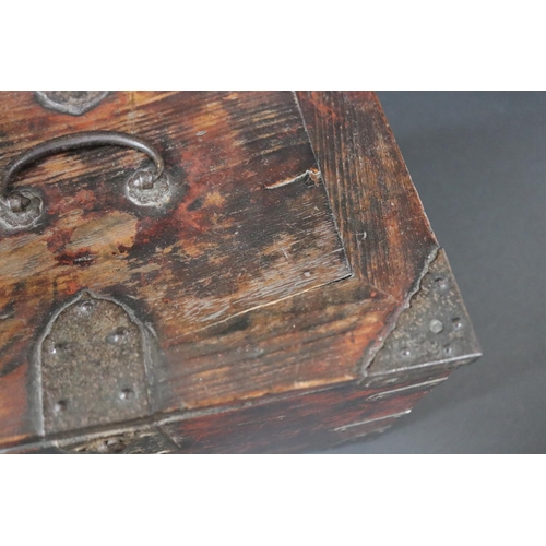 178 - Antique Japanese Edo period travelling box, metal bound, fitted with two long drawers & hinged cover... 