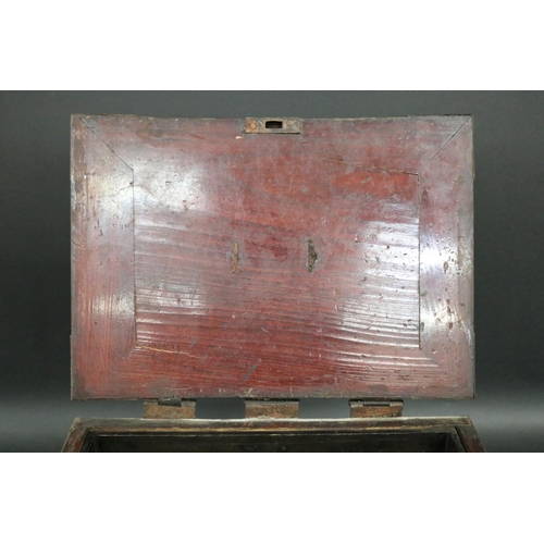 178 - Antique Japanese Edo period travelling box, metal bound, fitted with two long drawers & hinged cover... 