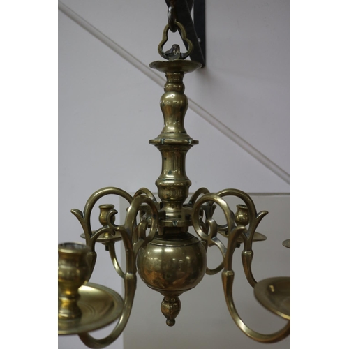 20 - Antique early 17th century Dutch six stick brass chandelier, approx 37cm H x 48cm W