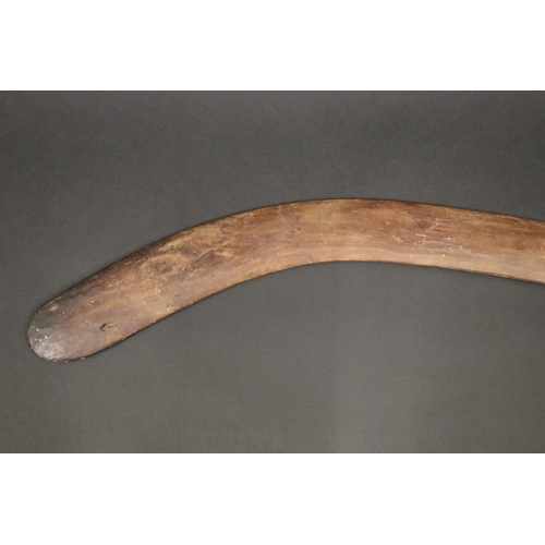 38 - Leslie Tilmouth Purula, (Australian Aboriginal deceased) Hunting boomerang, mulgawood, date 88, Anma... 